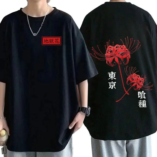 Summer Anime Tokyo Ghoul Spider Lily T-shirt Men Women Cool Kane kiken Graphic Print T-shirts Oversized Streetwear Couples Tees